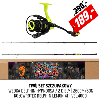 Twój SET Szczupakowy - Wędka Delphin Hypnoosa z kołowrotkiem Lemon