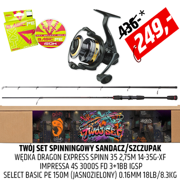 Zestaw szczupakowy Express Spin z kołowrotkiem Impressa i plecionką