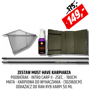 Zestaw karpiowy Must Have - podbierak mata i spray