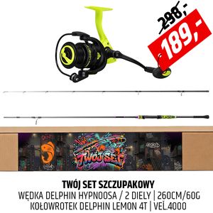 Twój SET Szczupakowy - Wędka Delphin Hypnoosa z kołowrotkiem Lemon