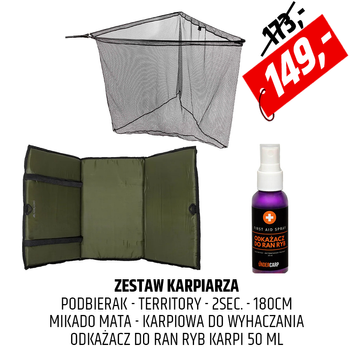 Zestaw Carp Care - podbierak Territory z matą i środkiem odkażającym
